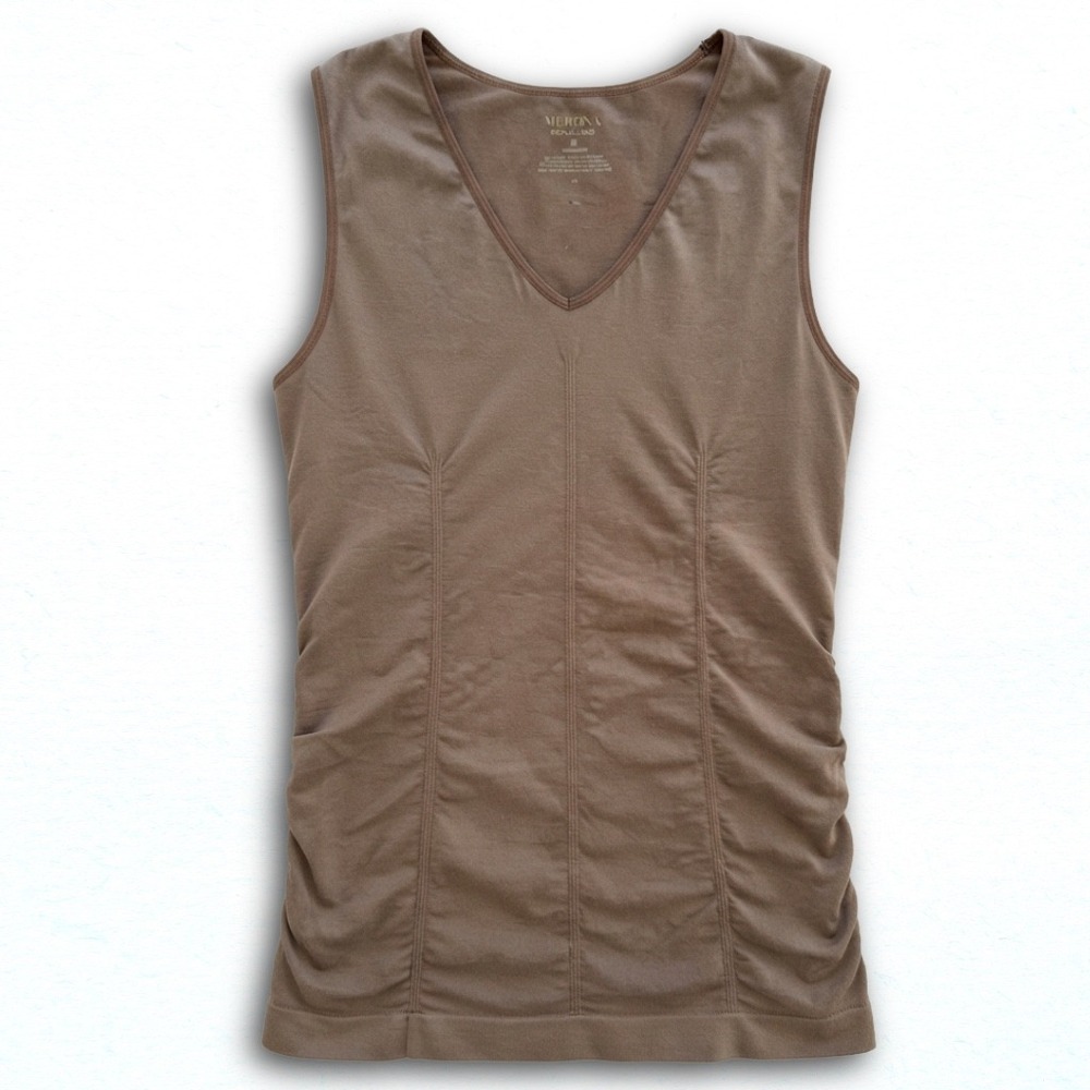 Merona Seamless V-Neck Tank Top Brown Ruched Sleeveless Base Layer Medium